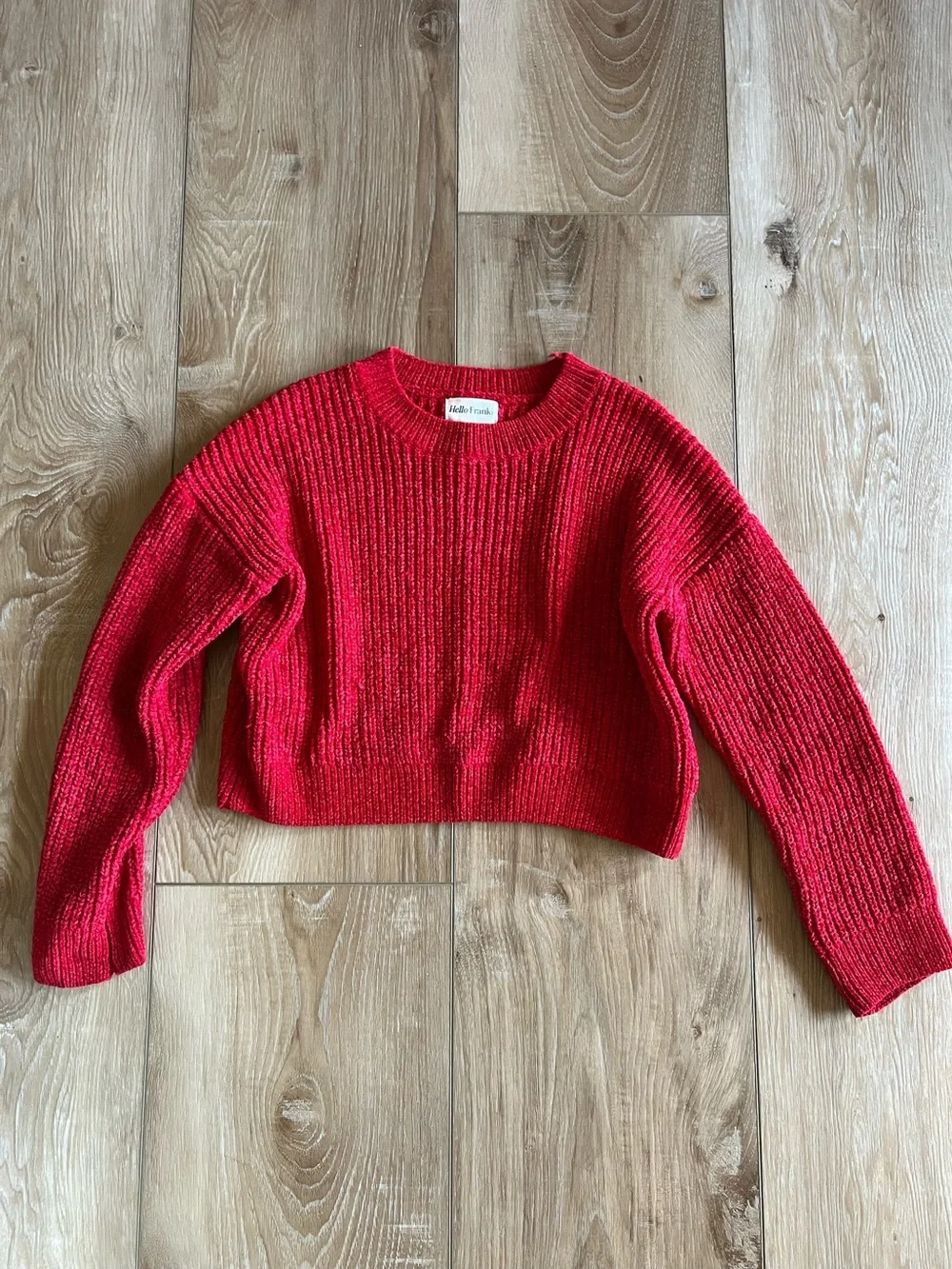 Cropped Ribbed Crewneck Sweater in Red